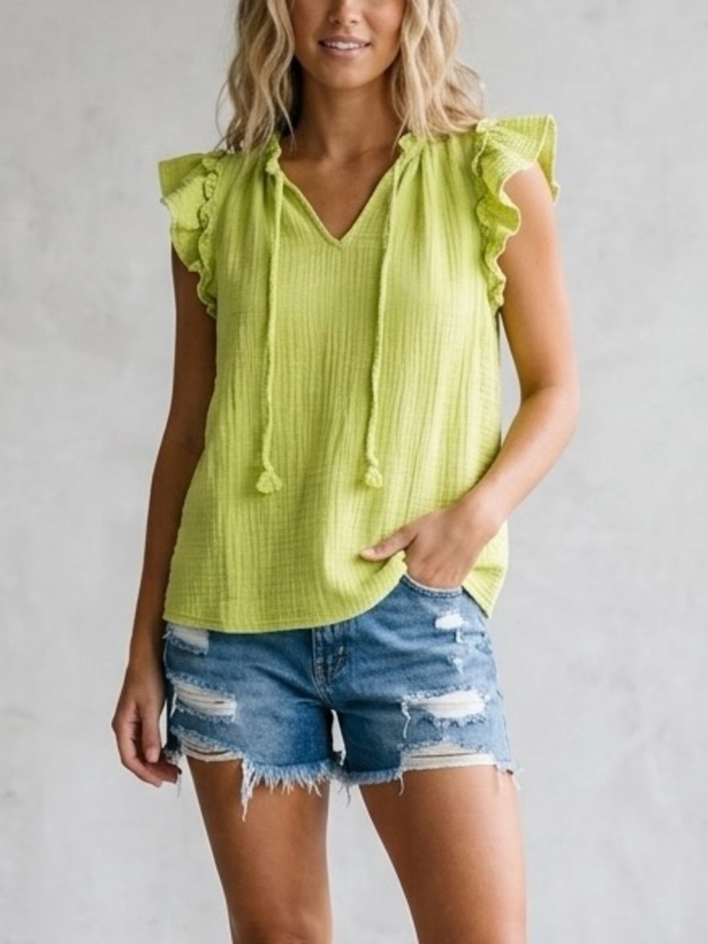Chelsea & Theodore Neon Green Gauze Top